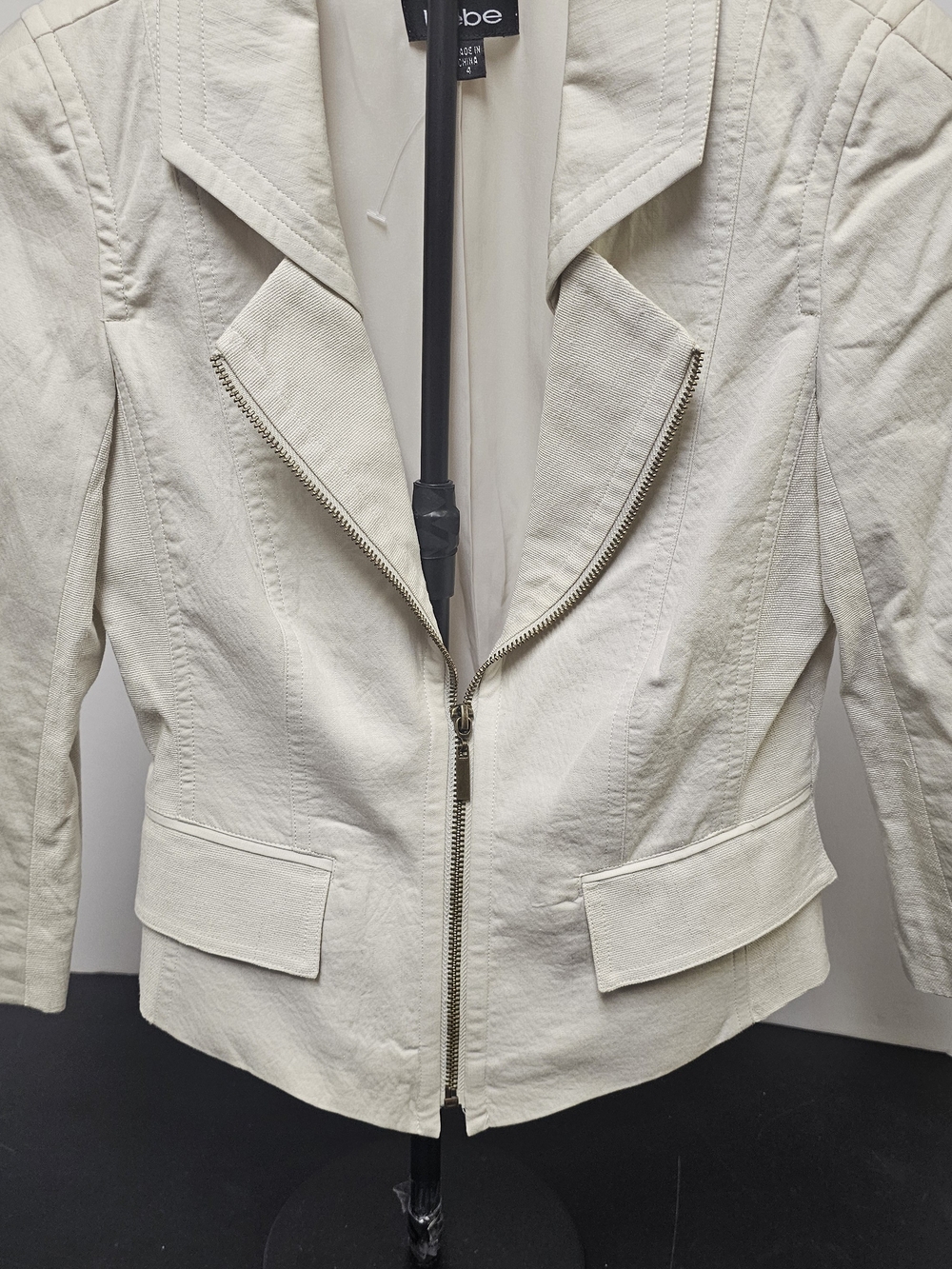 bebe Cream Zip-Front Tailored Blazer